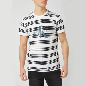 Calvin Klein pánské bílé pruhované tričko - XXL (YAF)